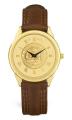 5 Micron 18k Gold Plated Men's Wristwatch w/ Brown Leather Padded Strap